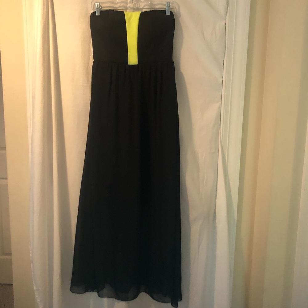 Black Formal Dress with Bright Yellow Green Detail
